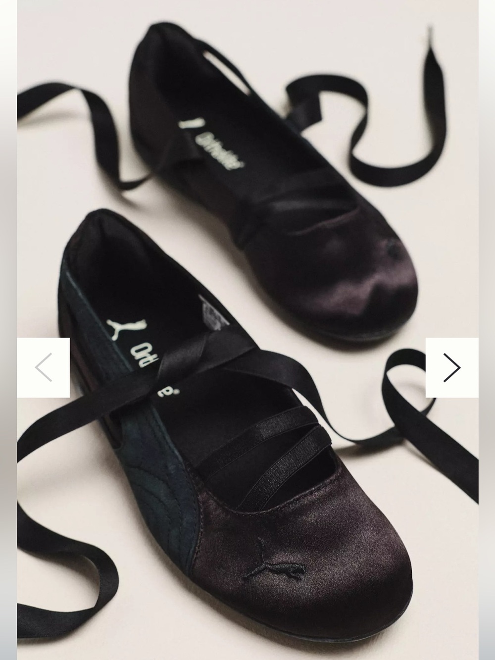 PUMA Women's Black Satin Ballet Flats with Ribbon Tie